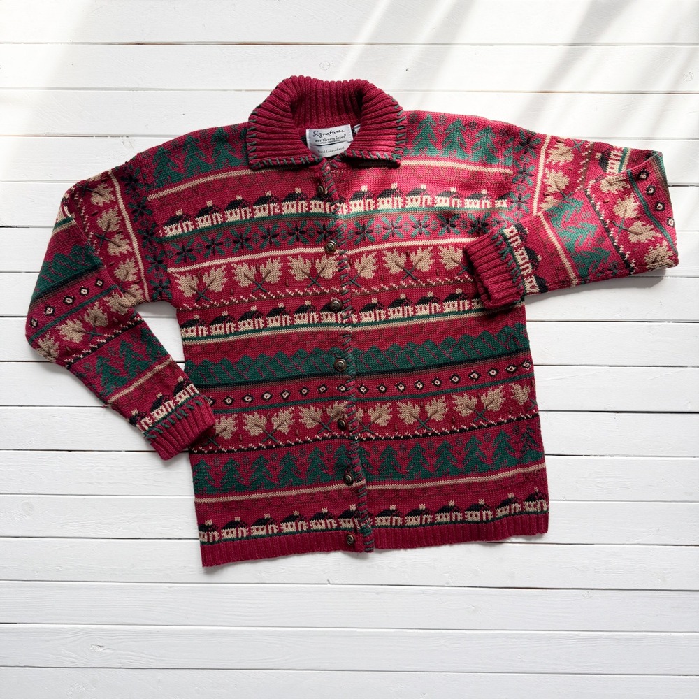 Northern‎ Isles vtg mountain cabin red cardigan sweater size S